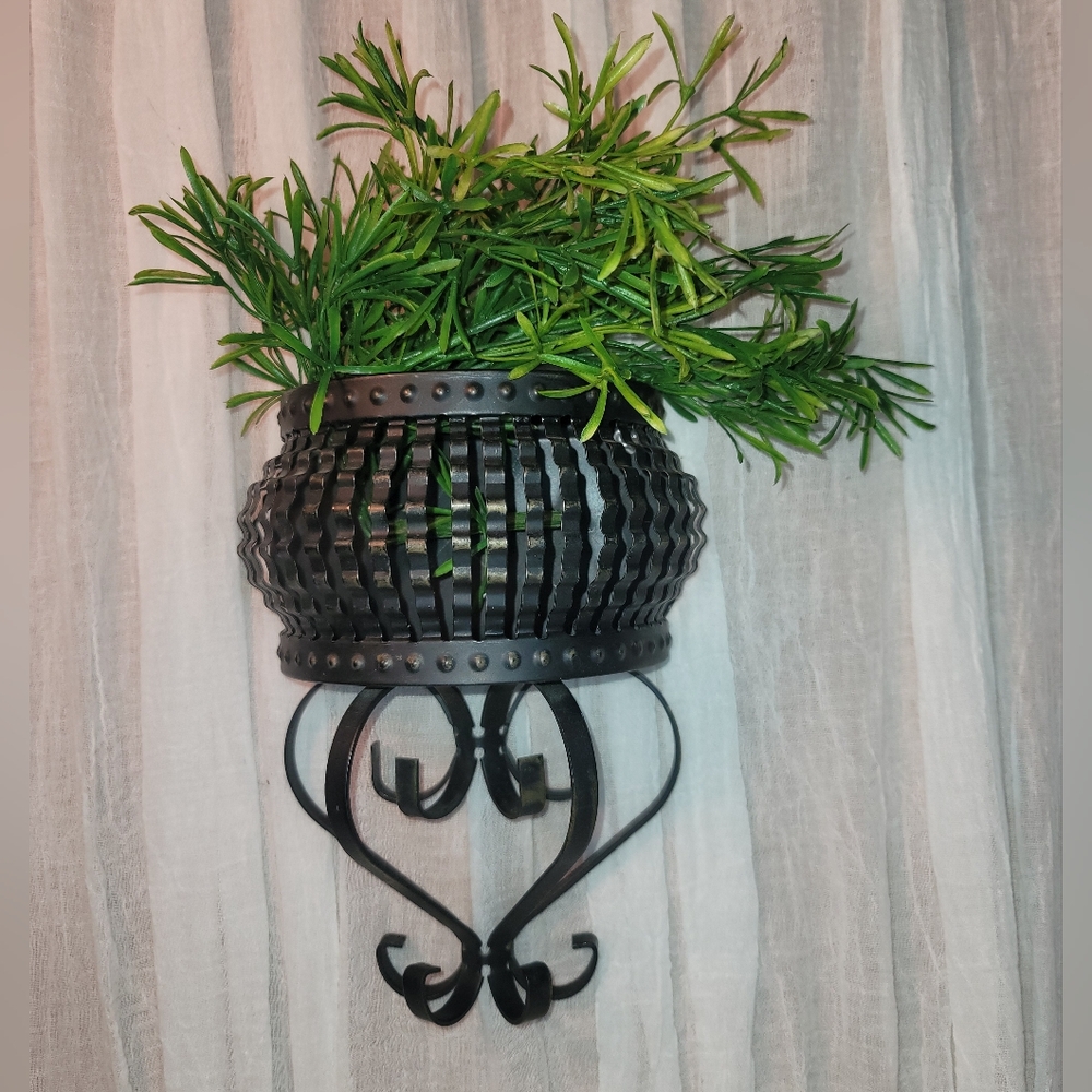Vintage HomcoBlack Wrought Iron Wall Planter